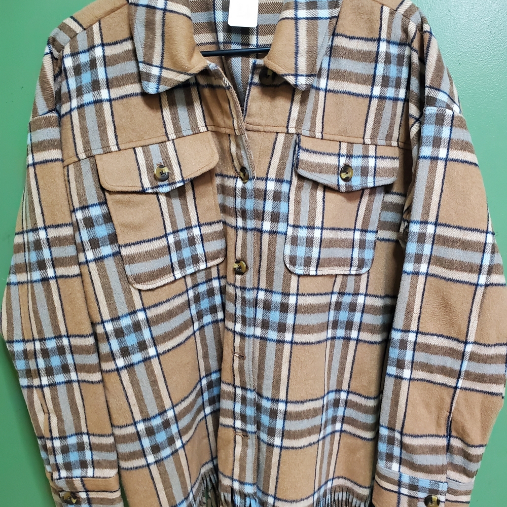 a.n.a Tan and Blue Plaid Men's Shirt Jacket